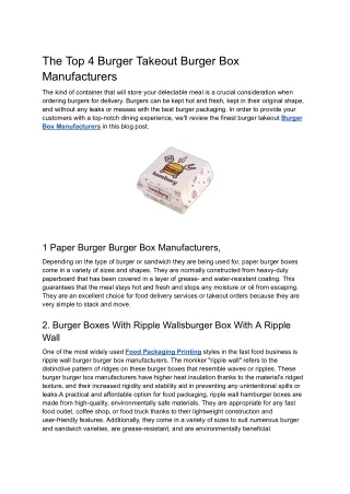 The Top 4 Burger Takeout Burger Box Manufacturers