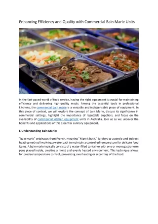 Enhancing Efficiency and Quality with Commercial Bain Marie Units