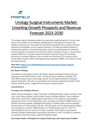 Urology Surgical Instruments Market Unveiling Growth Prospects and Revenue Forecast 2023-2030