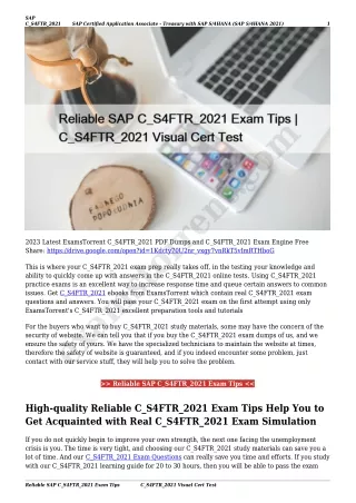 Reliable SAP C_S4FTR_2021 Exam Tips | C_S4FTR_2021 Visual Cert Test