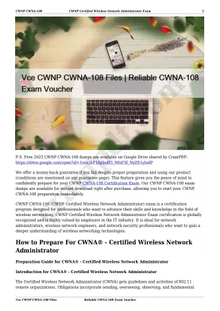 Vce CWNP CWNA-108 Files | Reliable CWNA-108 Exam Voucher