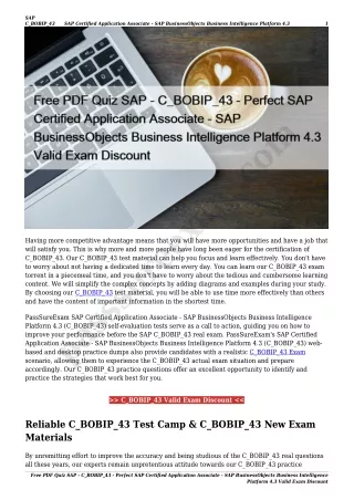 Free PDF Quiz SAP - C_BOBIP_43 - Perfect SAP Certified Application Associate - SAP BusinessObjects Business Intelligence