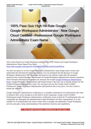 100% Pass Quiz High Hit-Rate Google - Google-Workspace-Administrator - New Google Cloud Certified - Professional Google