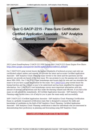 Quiz C-SACP-2215 - Pass-Sure Certification Certified Application Associate - SAP Analytics Cloud: Planning Book Torrent