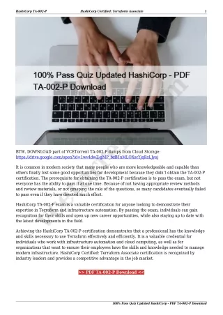 100% Pass Quiz Updated HashiCorp - PDF TA-002-P Download