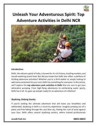 Unleash Your Adventurous Spirit Top Adventure Activities in Delhi NCR