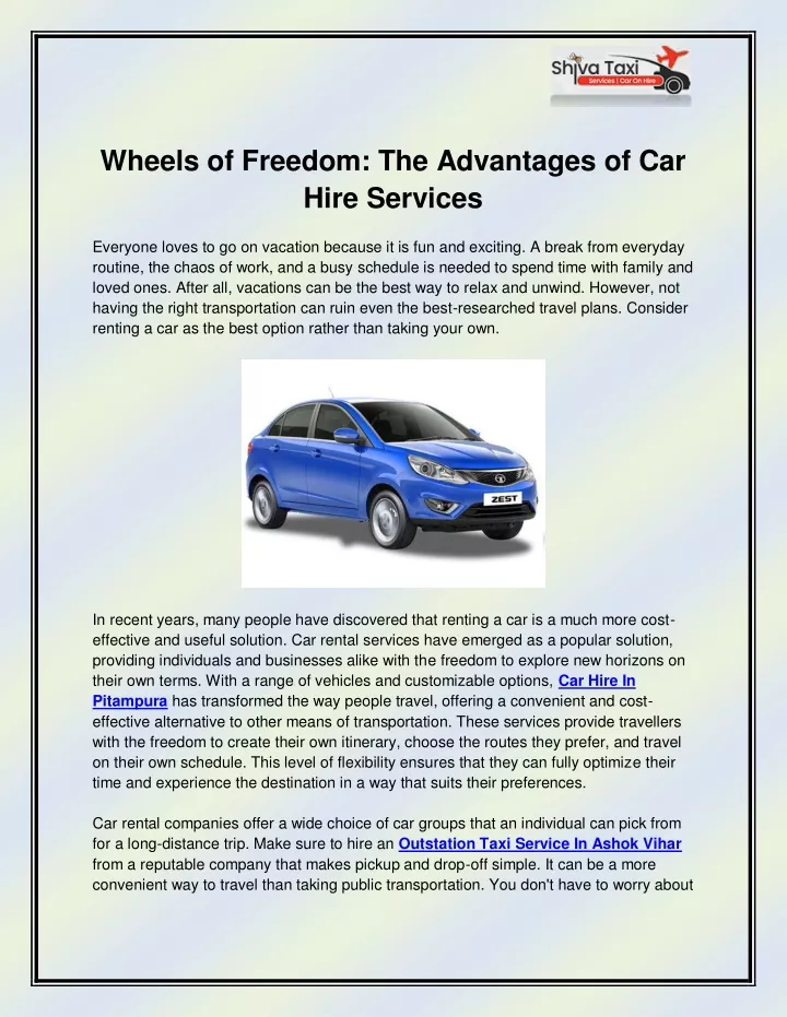 wheels of freedom the advantages of car hire