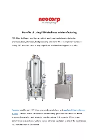 Benefits of Using FBD Machines in Manufacturing