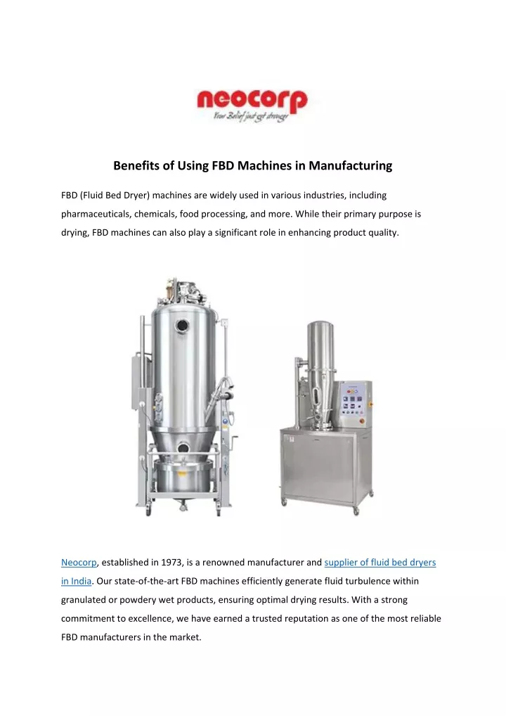 benefits of using fbd machines in manufacturing