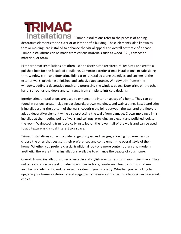 trimac installations refer to the process