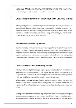 Creative Marketing Services_ Unleashing the Power of Innovation