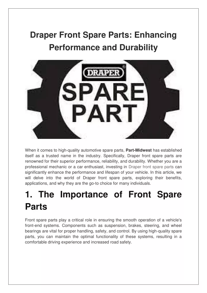 draper front spare parts enhancing performance