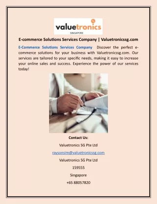 E-commerce Solutions Services Company | Valuetronicssg.com