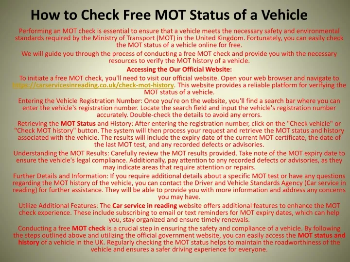 how to check free mot status of a vehicle