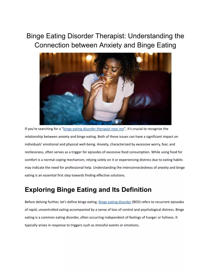 binge eating disorder therapist understanding