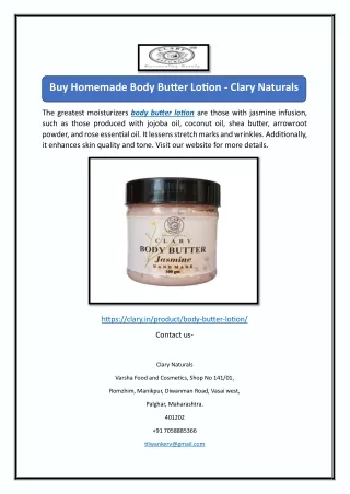 Buy Homemade Body Butter Lotion - Clary Naturals
