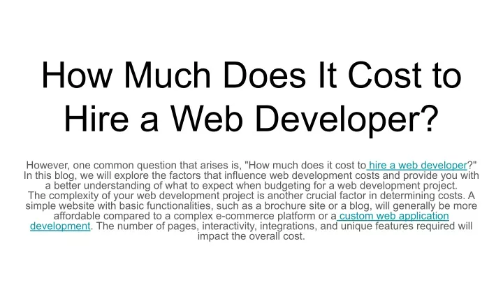 how much does it cost to hire a web developer