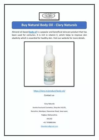 Buy Natural Body Oil - Clary Naturals