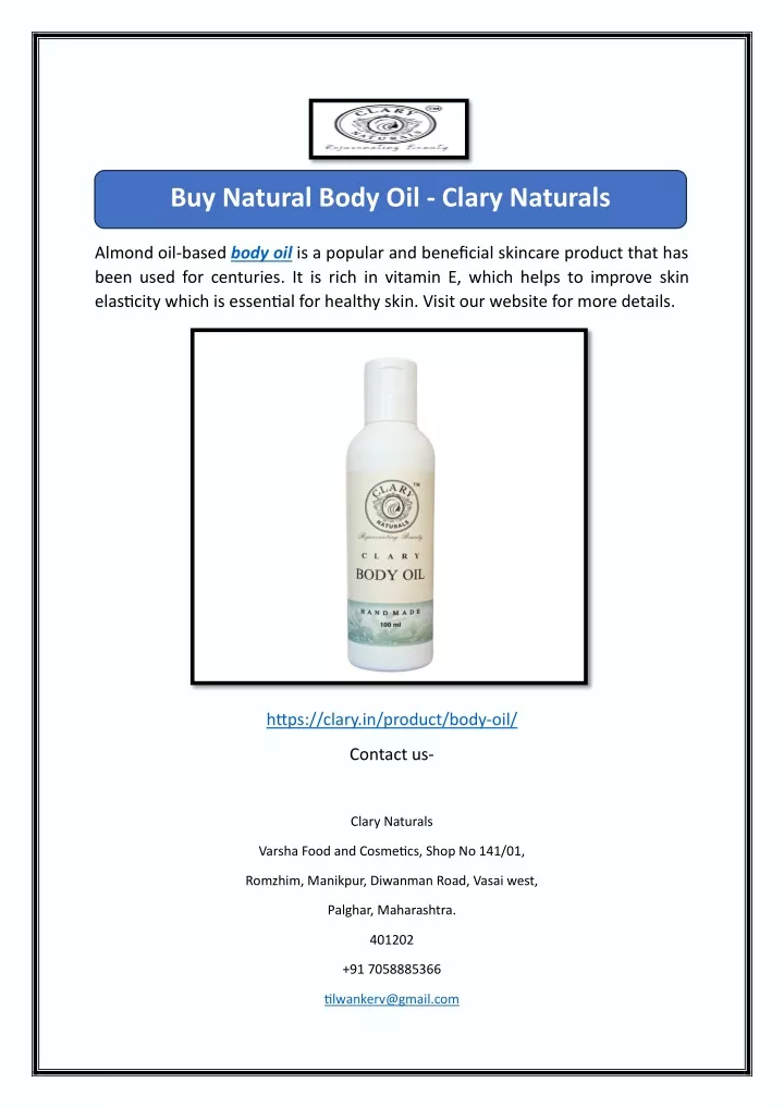 buy natural body oil clary naturals