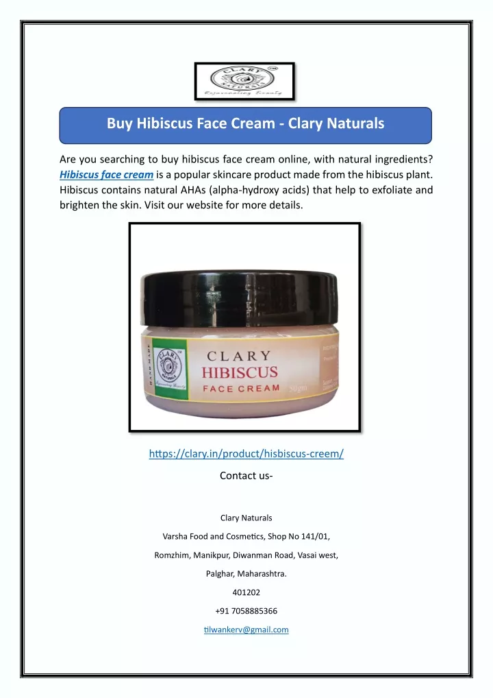 buy hibiscus face cream clary naturals