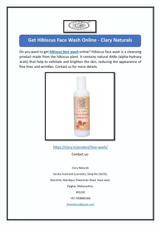 Get Hibiscus Face Wash Online - Clary Naturals