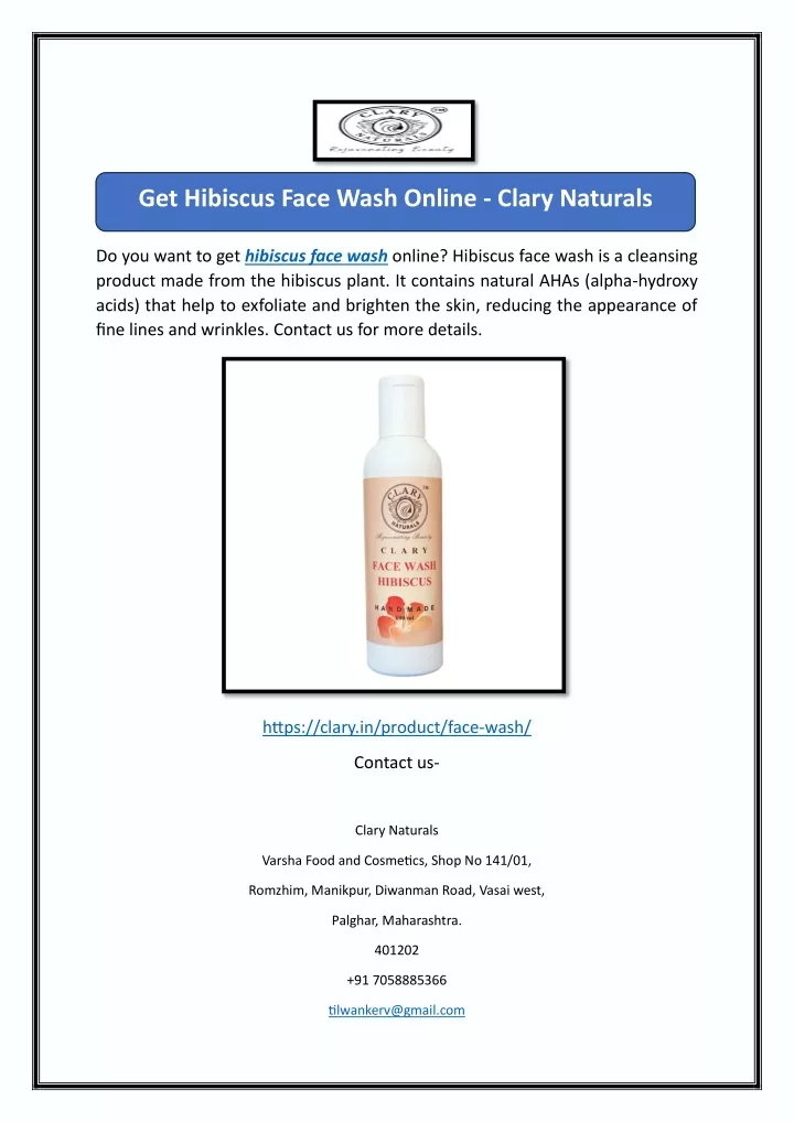 get hibiscus face wash online clary naturals