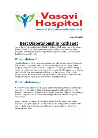 best Diabetologist In Kothapet