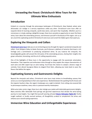Unraveling the Finest Christchurch Wine Tours for the Ultimate Wine Enthusiasts