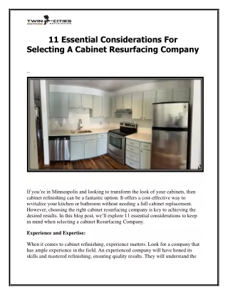 11 Essential Considerations For Selecting A Cabinet Resurfacing Company