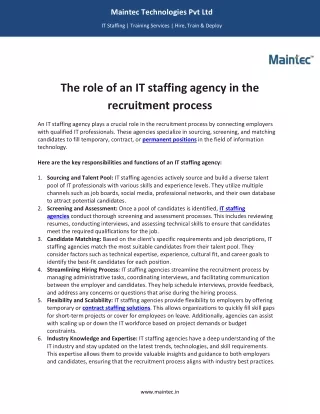 The role of an IT staffing agency in the recruitment process - Maintec