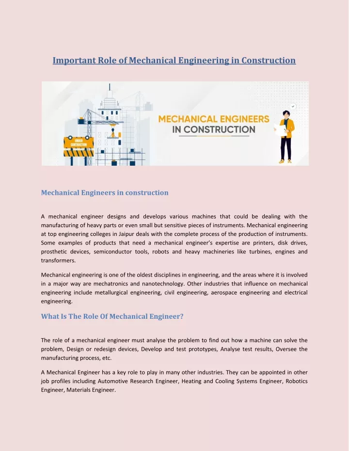 important role of mechanical engineering