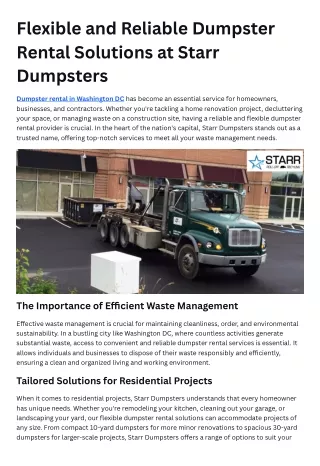 Flexible and Reliable Dumpster Rental Solutions at Starr Dumpsters