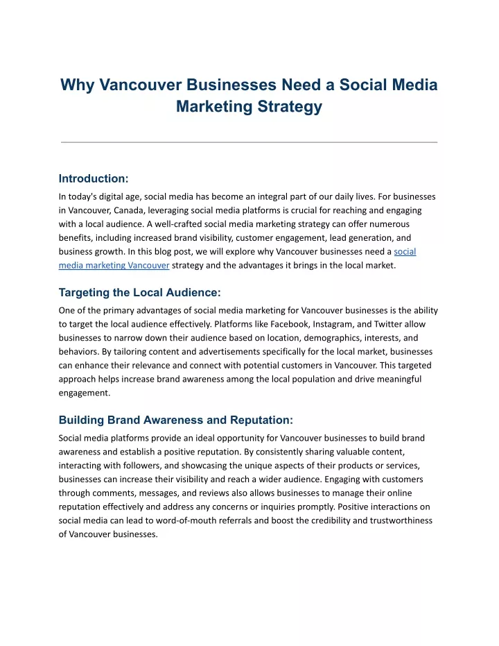 why vancouver businesses need a social media