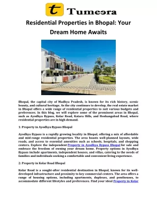 Residential Properties in Bhopal Your Dream Home Awaits