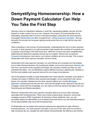 Title_ Demystifying Homeownership_ How a Down Payment Calculator Can Help You Take the First Step