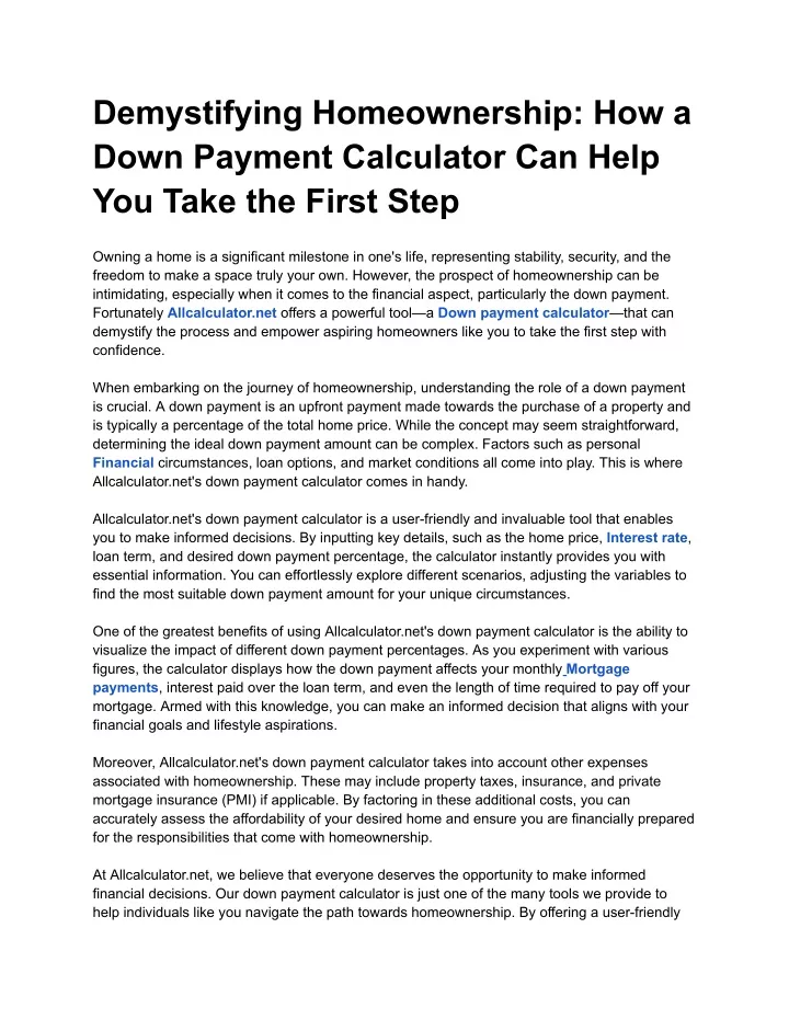 demystifying homeownership how a down payment