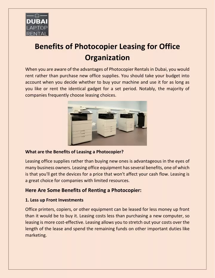 benefits of photocopier leasing for office