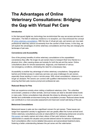 _The Advantages of Online Veterinary Consultations_ Bridging the Gap with Virtual Pet Care