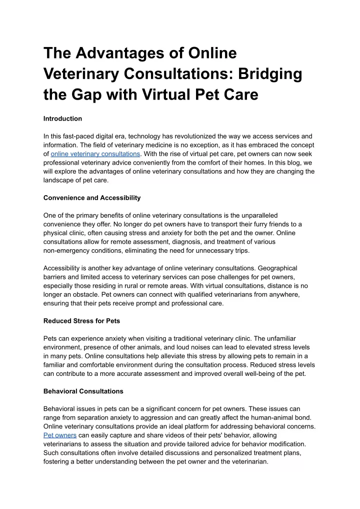 the advantages of online veterinary consultations