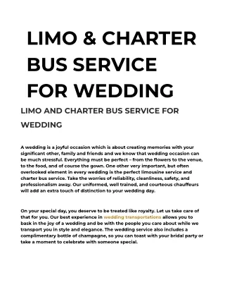 LIMO & CHARTER BUS SERVICE FOR WEDDING