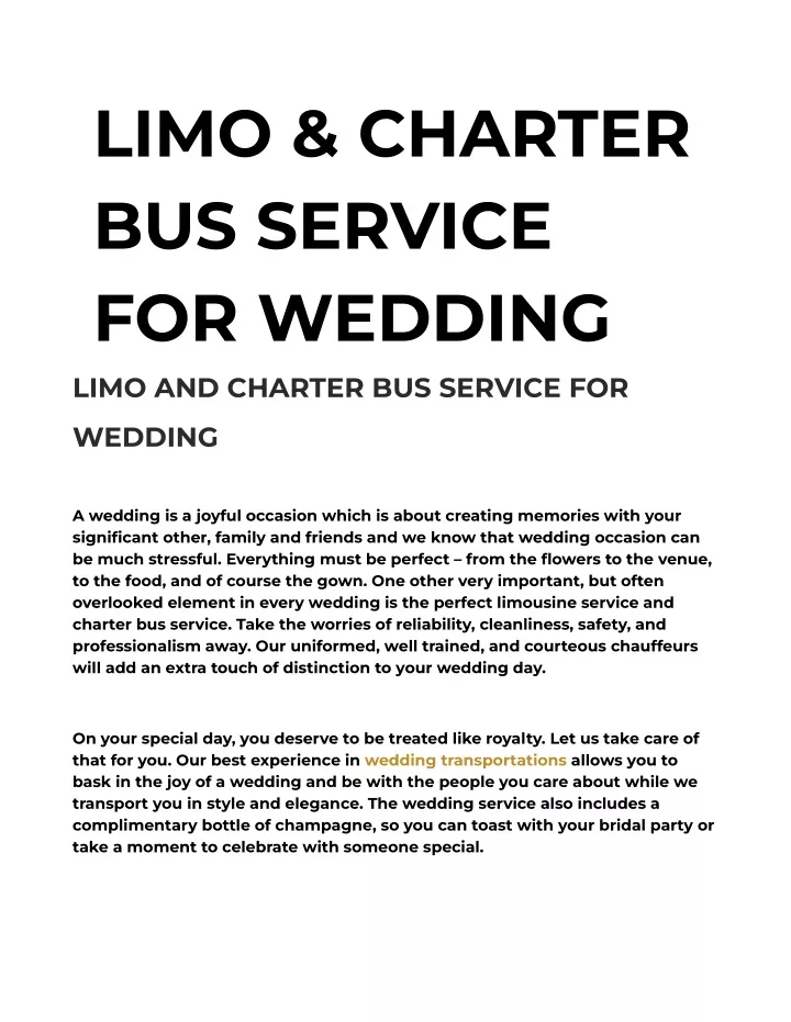 limo charter bus service for wedding limo