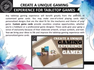 Create a unique gaming experience for tabletop games