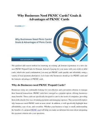Why Businesses Need Pknic Cards Goals & Advantages of Pknic Cards