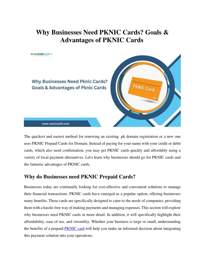 why businesses need pknic cards goals advantages