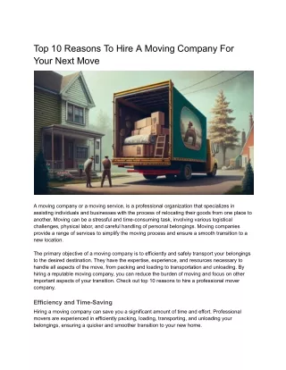 Reasons To Hire A Moving Company For Your Next Move