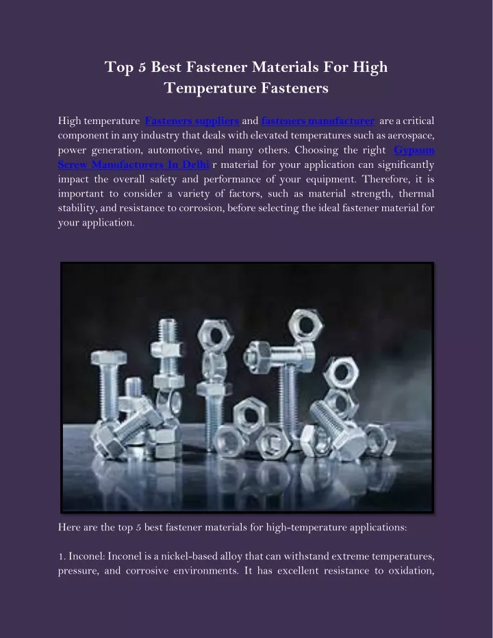 top 5 best fastener materials for high