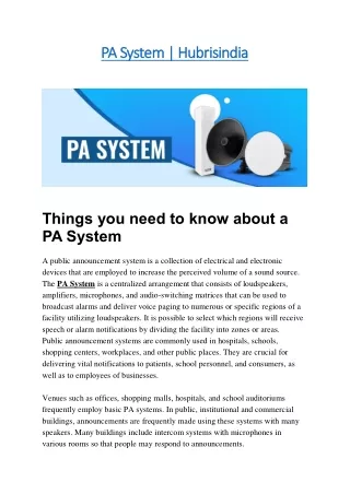 PA System | Hubrisindia