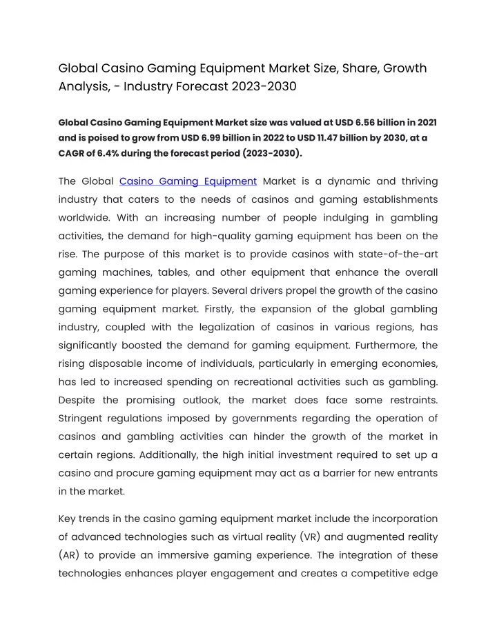 global casino gaming equipment market size share