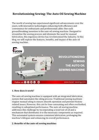Revolutionizing Sewing: The Auto Oil Sewing Machine