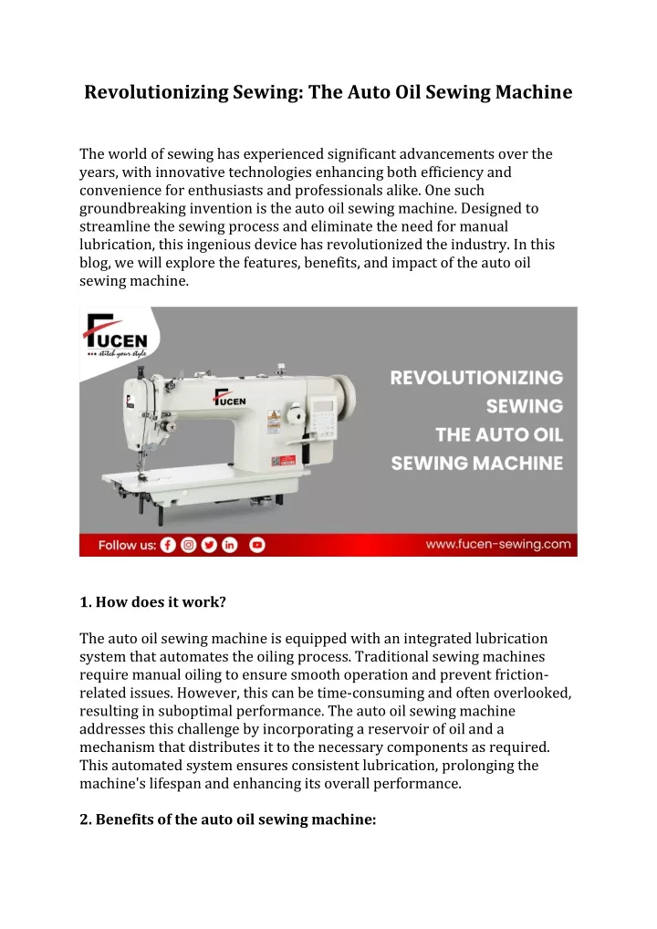 revolutionizing sewing the auto oil sewing machine
